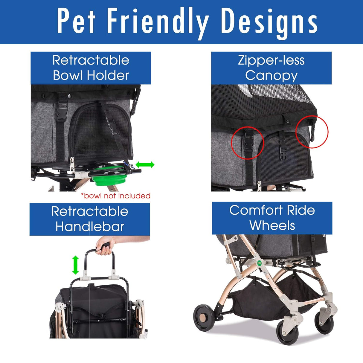 Carrito de Mascotas HPZ Pet Rover Lite, Plegable, 2da Generación