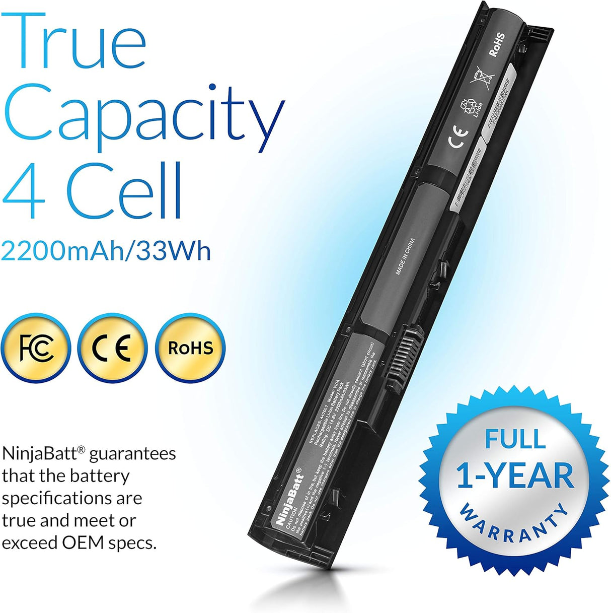 Batería de HP 756743-001 de 4 celdas/2200mAh VI04 NinjaBatt