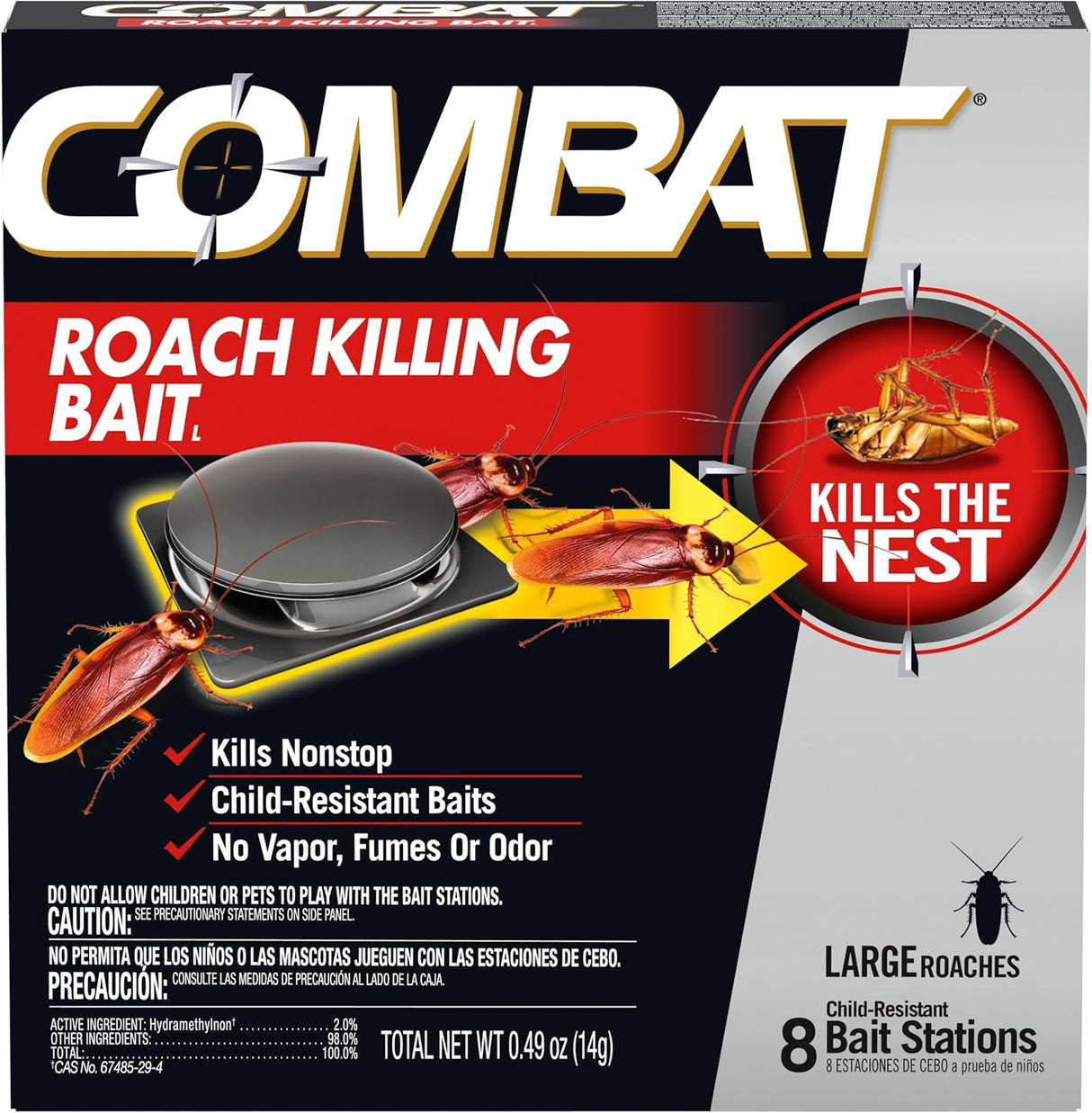 Cebo para Cucarachas Combat, 8 Estaciones, Resistente a Niños