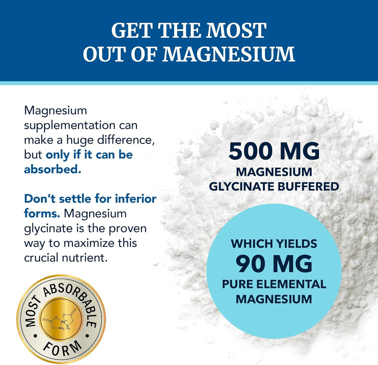 Magnesio Glicinato 500mg | Alta Absorción | 120 cápsulas