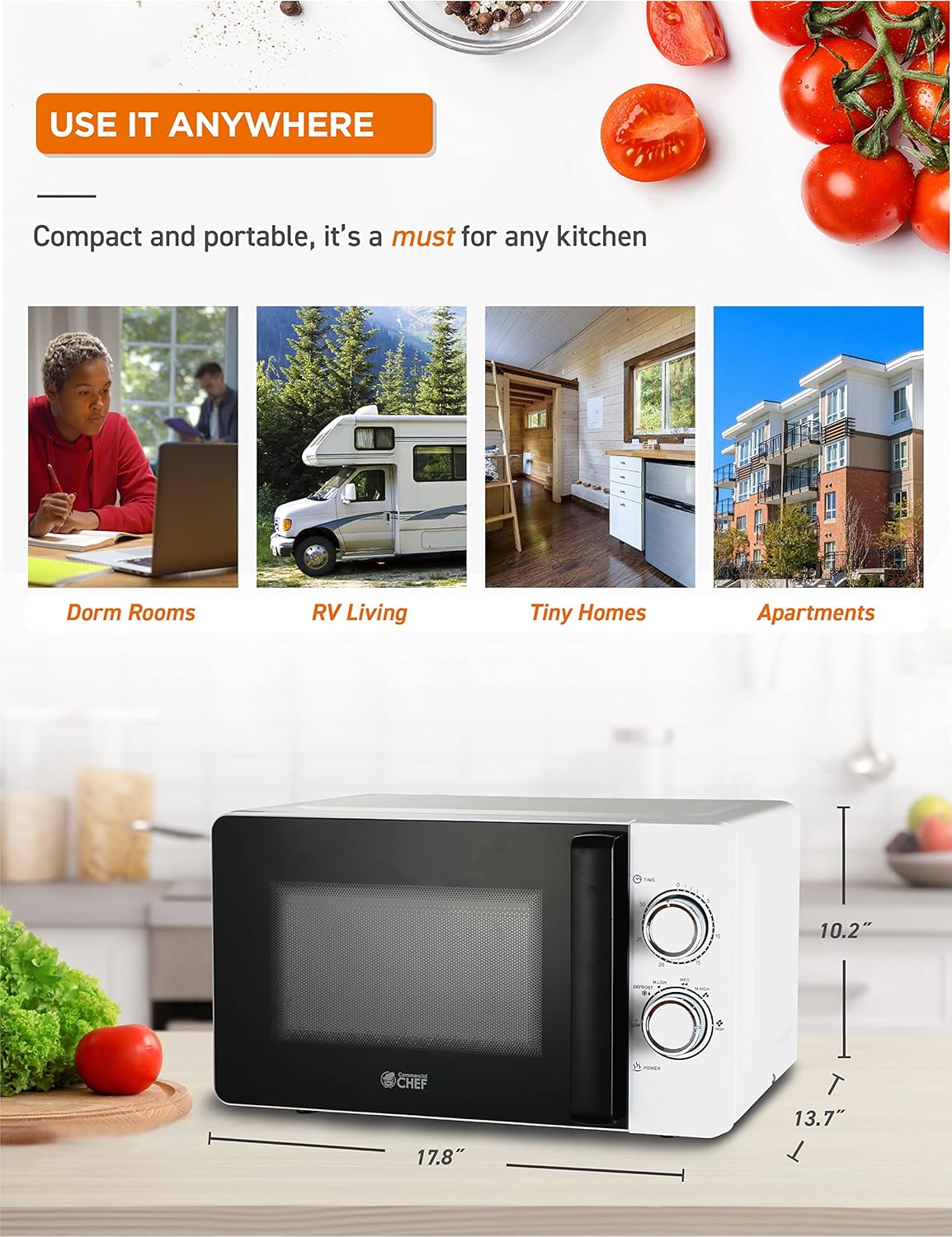 Microondas 0.7 Cu. Ft. COMMERCIAL CHEF, 700W, Rotativo