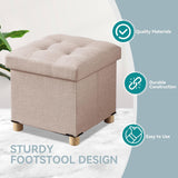 Ottomán Pequeño Plegable con Almacenamiento y Patas de Madera