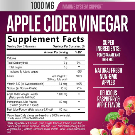 Gomitas veganas de vinagre de sidra de manzana de 1000 mg
