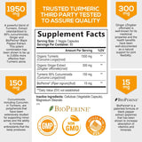 Suplemento Cúrcuma con BioPerine &amp; Jengibre 1950mg