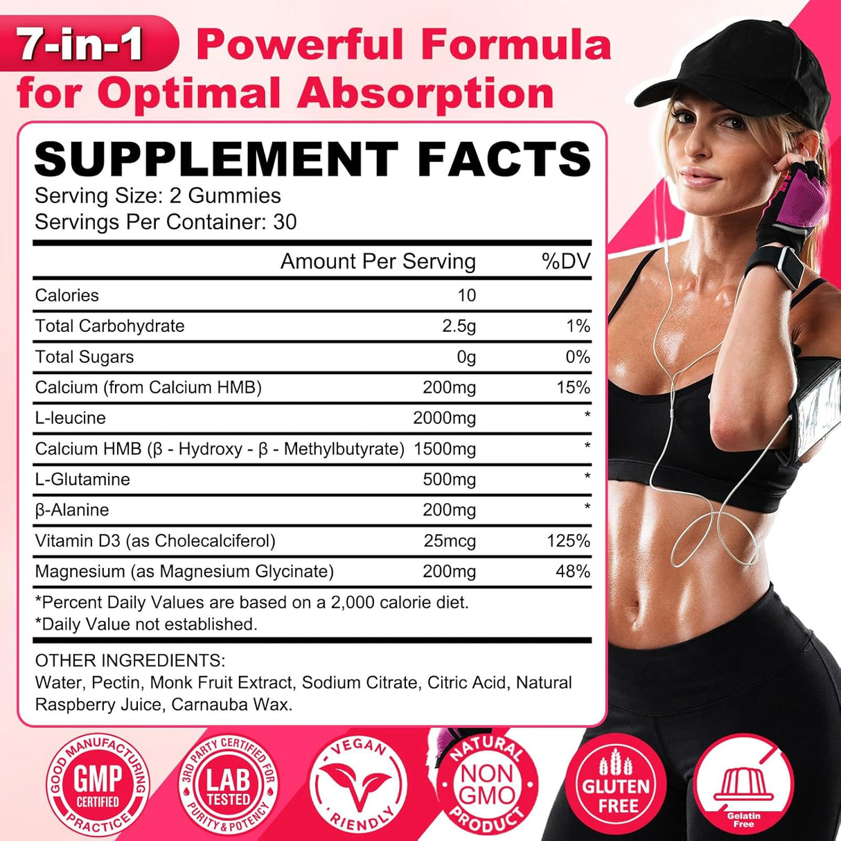 HMBLeucine Gummies, 3500mg, Muscular Recovery, Vegan, 60u