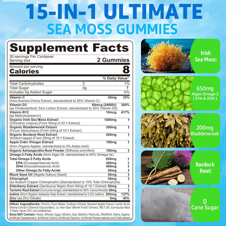 Gominolas de Sea Moss + Omega-3 Vegan USA Orgánico 120 Cts