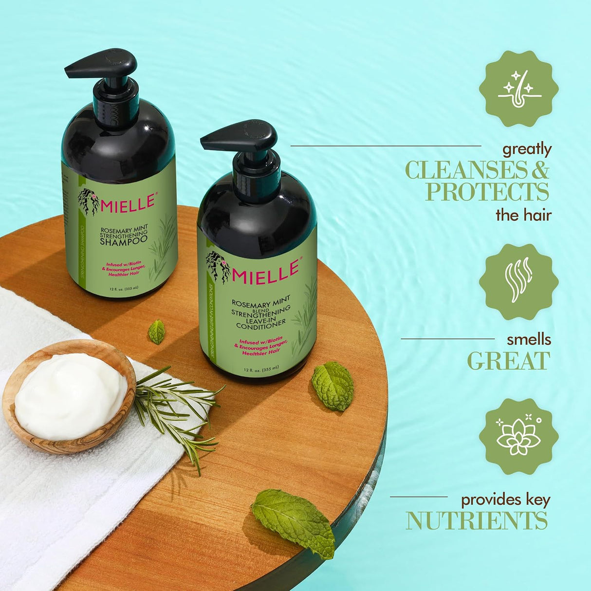 Shampoo fortalecedor de menta con biotina Mielle Organics
