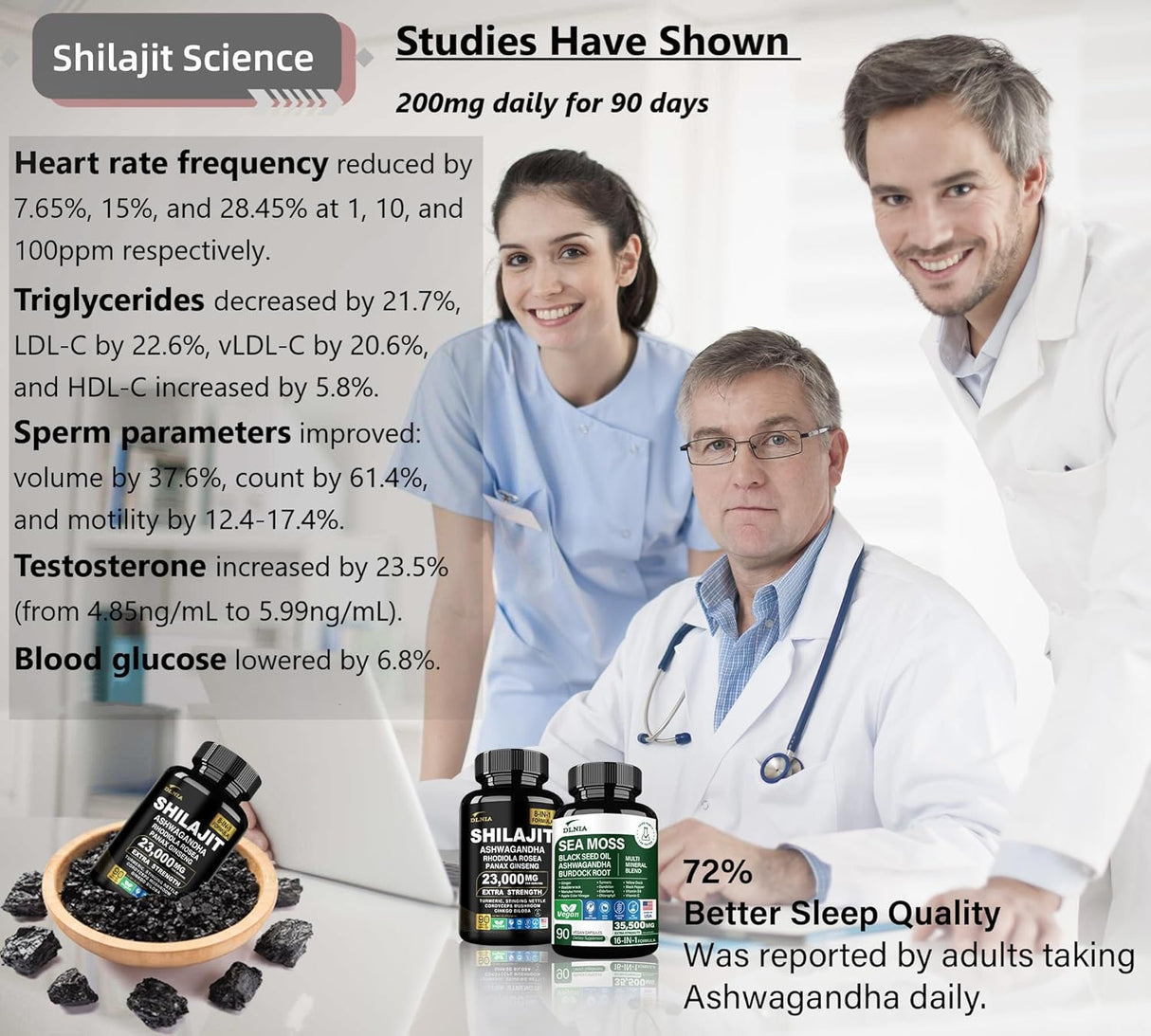 Suplemento Vitalidad: Shilajit y Sea Moss, 9000mg, 17500mg