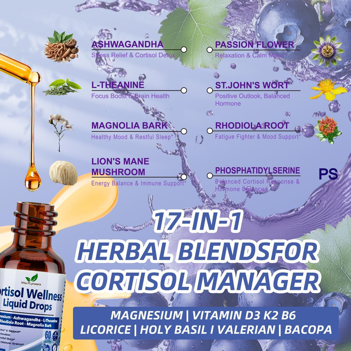 Suplemento cortisol para hombres y mujeres, 17 en 1, Detox, Magnesio