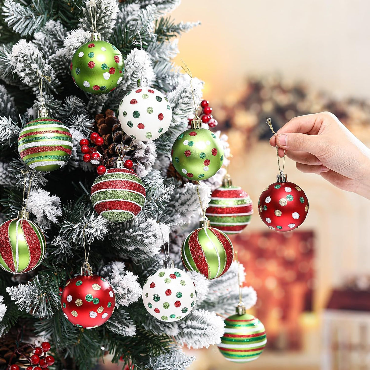 Adornos Navideños 12 Pcs Liliful, Bolas de Plástico Glitter 2.4