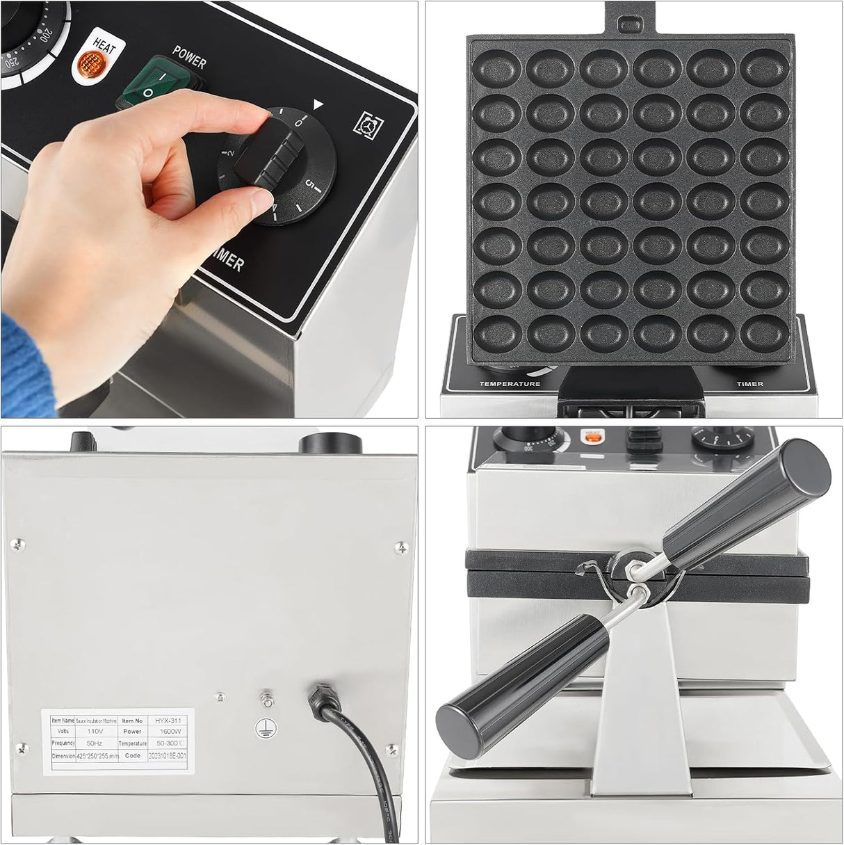 Máquina de Waffles Bubble, 1200W, Teflón, 122-572℉, Comercial