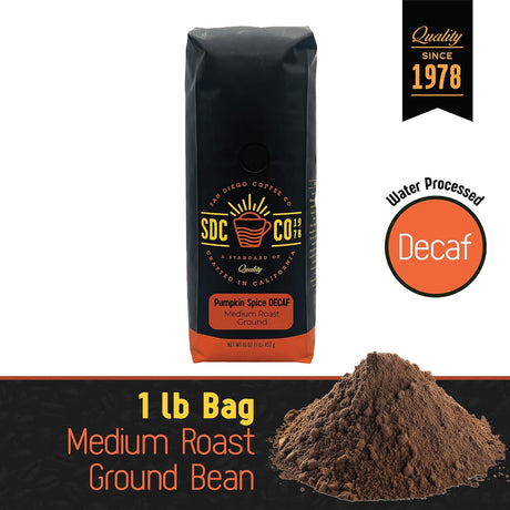 Café San Diego DECAF Pumpkin Spice, Molido Tostado 16 oz