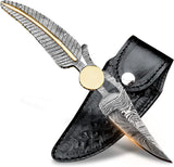 Cuchillo de caza plegable de Damasco hecho a mano