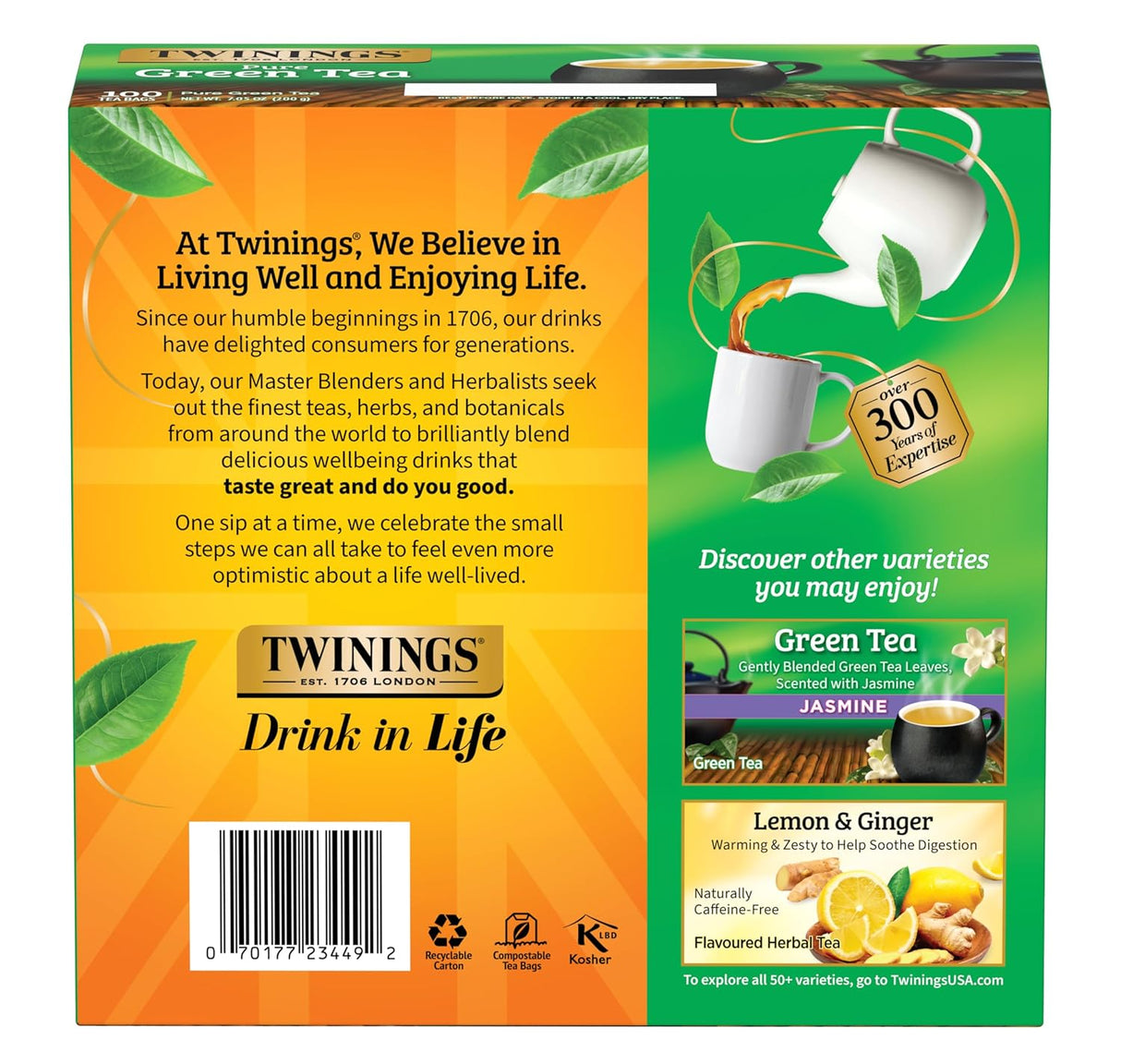 Té Verde Puro Twinings 100 Bolsas Individuas Ref. 123