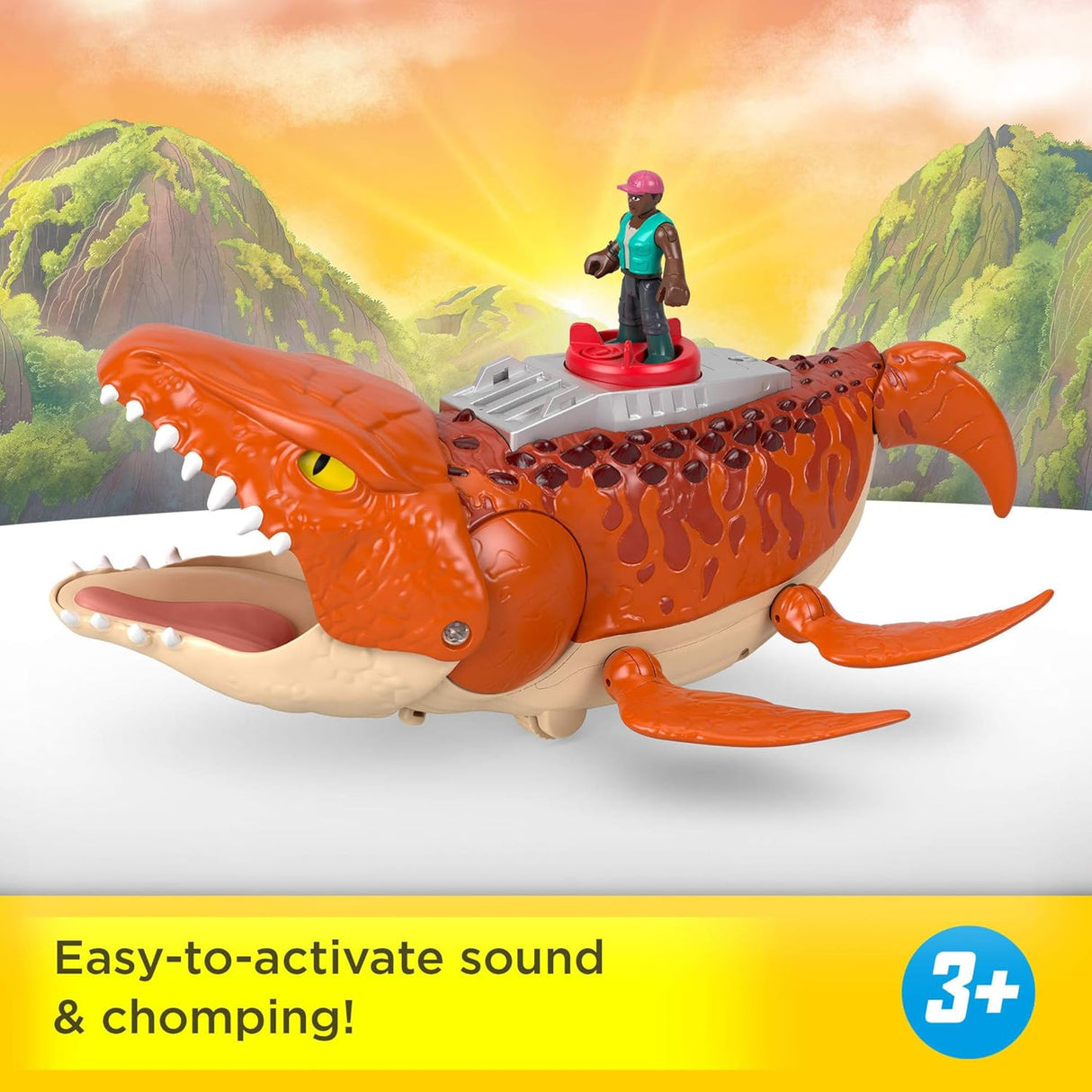 Imaginext Jurassic World Rebirth Aquachomp Mosasaurus juguete con figura y lanzador