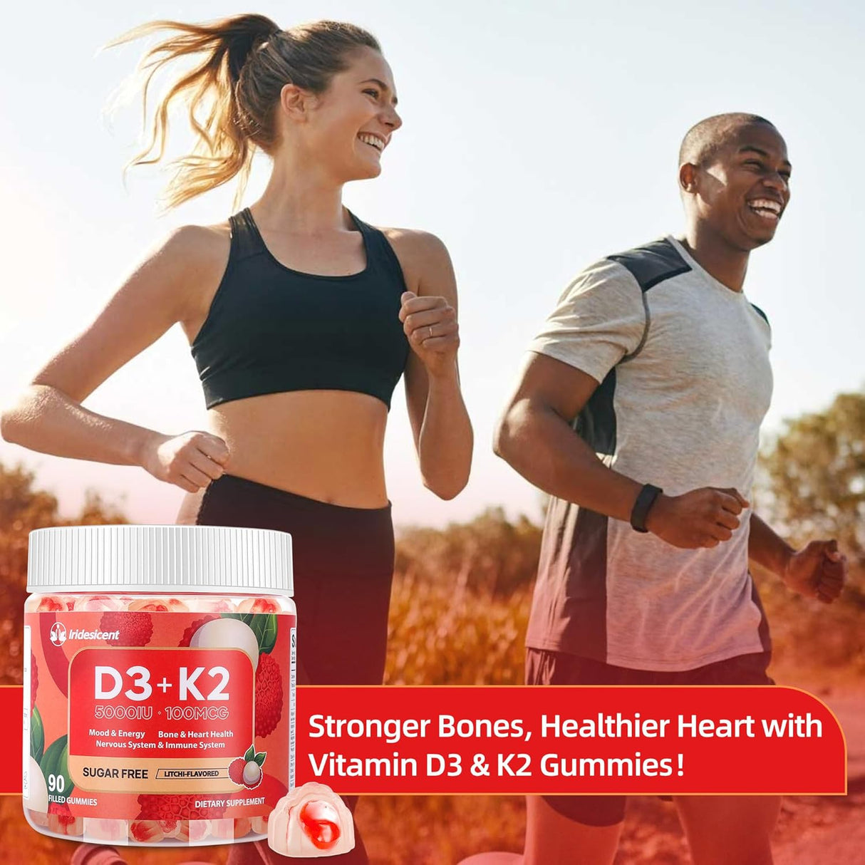 Gomitas de Vitamina D3 K2 Magnesio Sin Azúcar 90 Uni