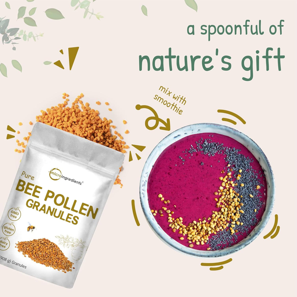 Suplemento Micro Ingredients Gránulos de polen de abeja puro
