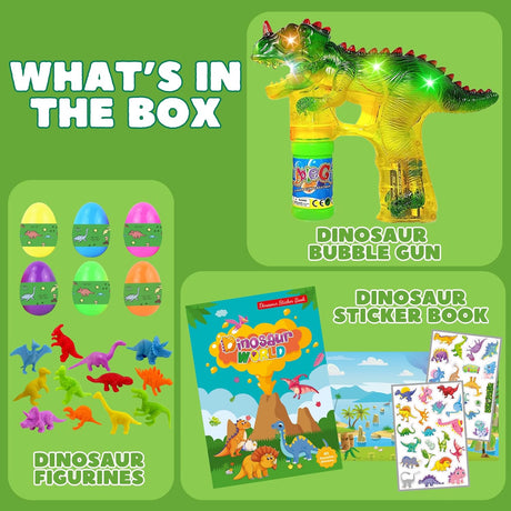 Set de Juguetes de Dinosaurios, Incluye Pistola de Burbujas y Figuras