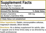 Acetil L-Carnitina 500 MG Bronson, 60 Cápsulas No GMO