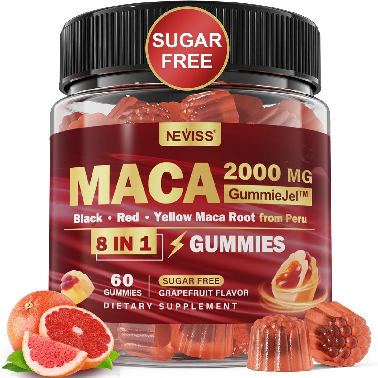 Gomas de Maca Orgánica para Mujeres y Hombres | Sin Azúcar | 2000mg con Ashwagandha y Ginseng