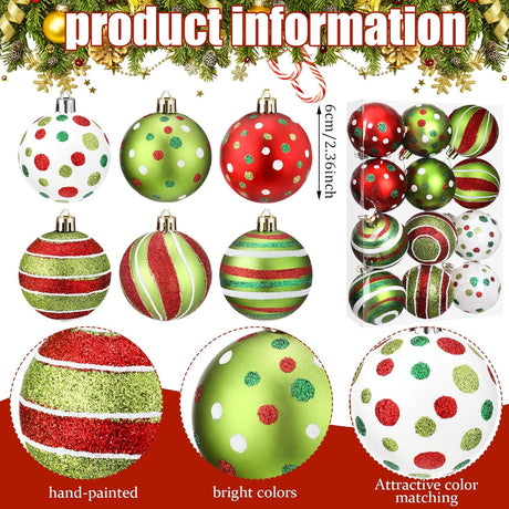 Adornos Navideños 12 Pcs Liliful, Bolas de Plástico Glitter 2.4