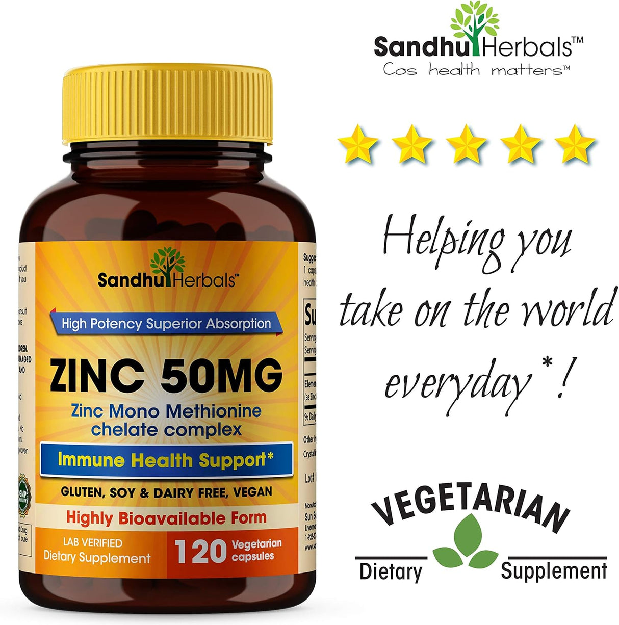 Suplementos Alimenticio de zinc de 50 mg 120 cápsulas