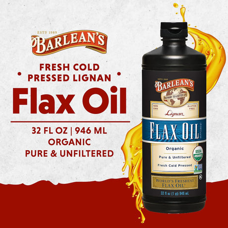 Suplemento de Aceite de Linaza Barlean's, 32 oz, Omega-3 ALA