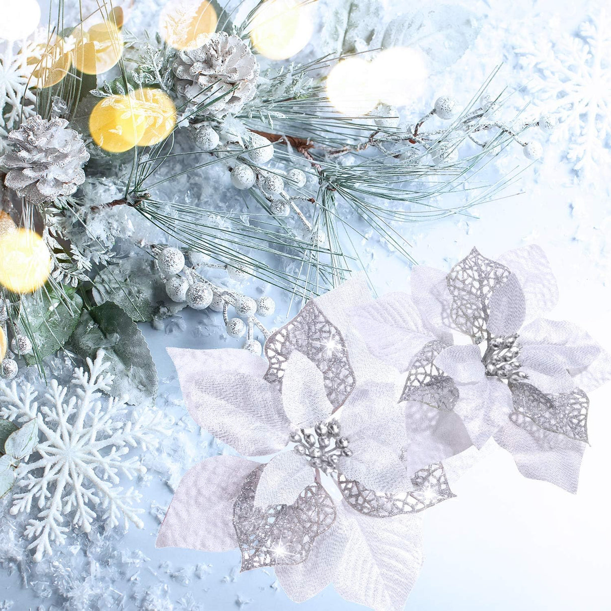 Flores Artificiales Poinsettia Glitter 36 Piezas WILLBOND