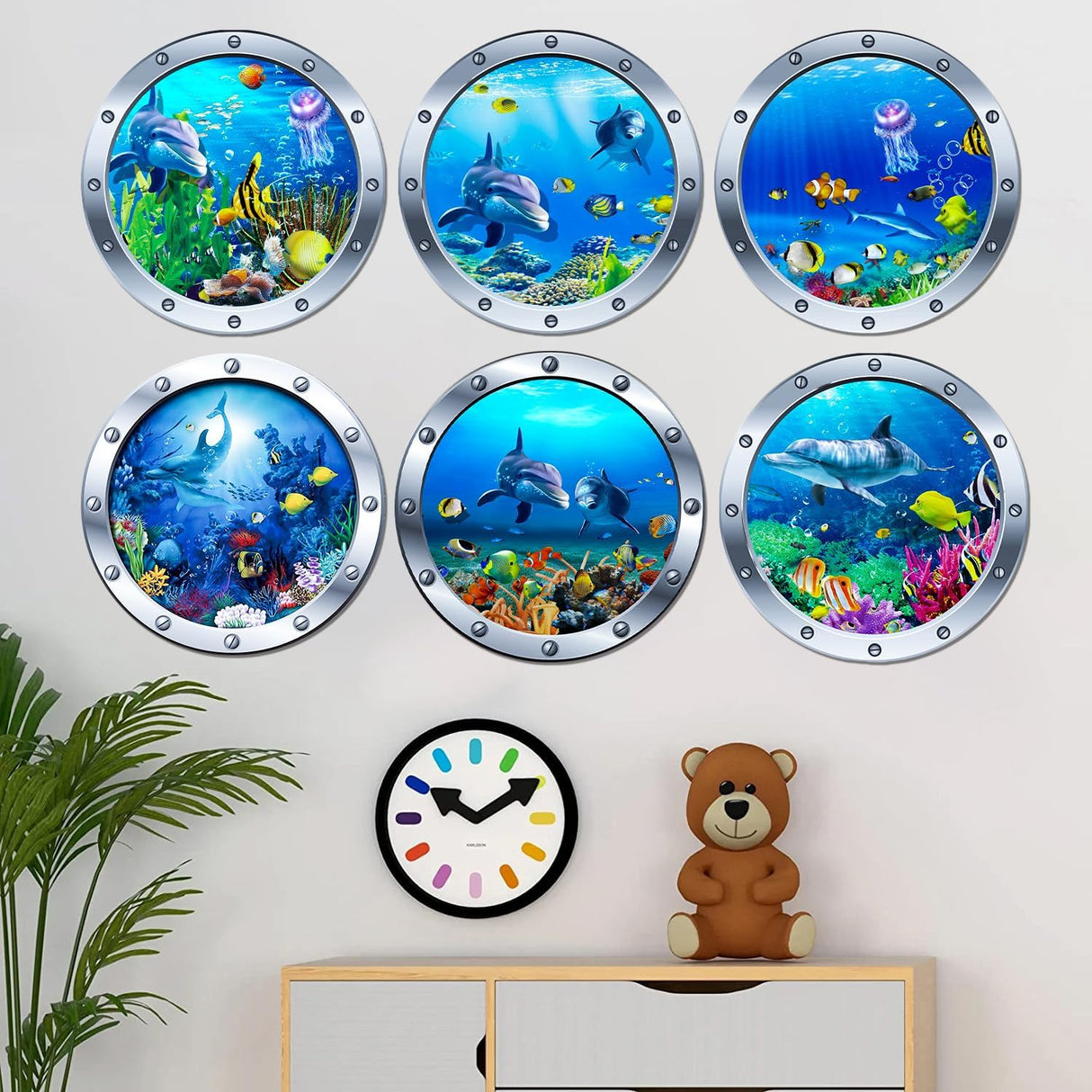 9 Piezas Stickers de Pared Ocean World, Vinilo Adhesivo 3D