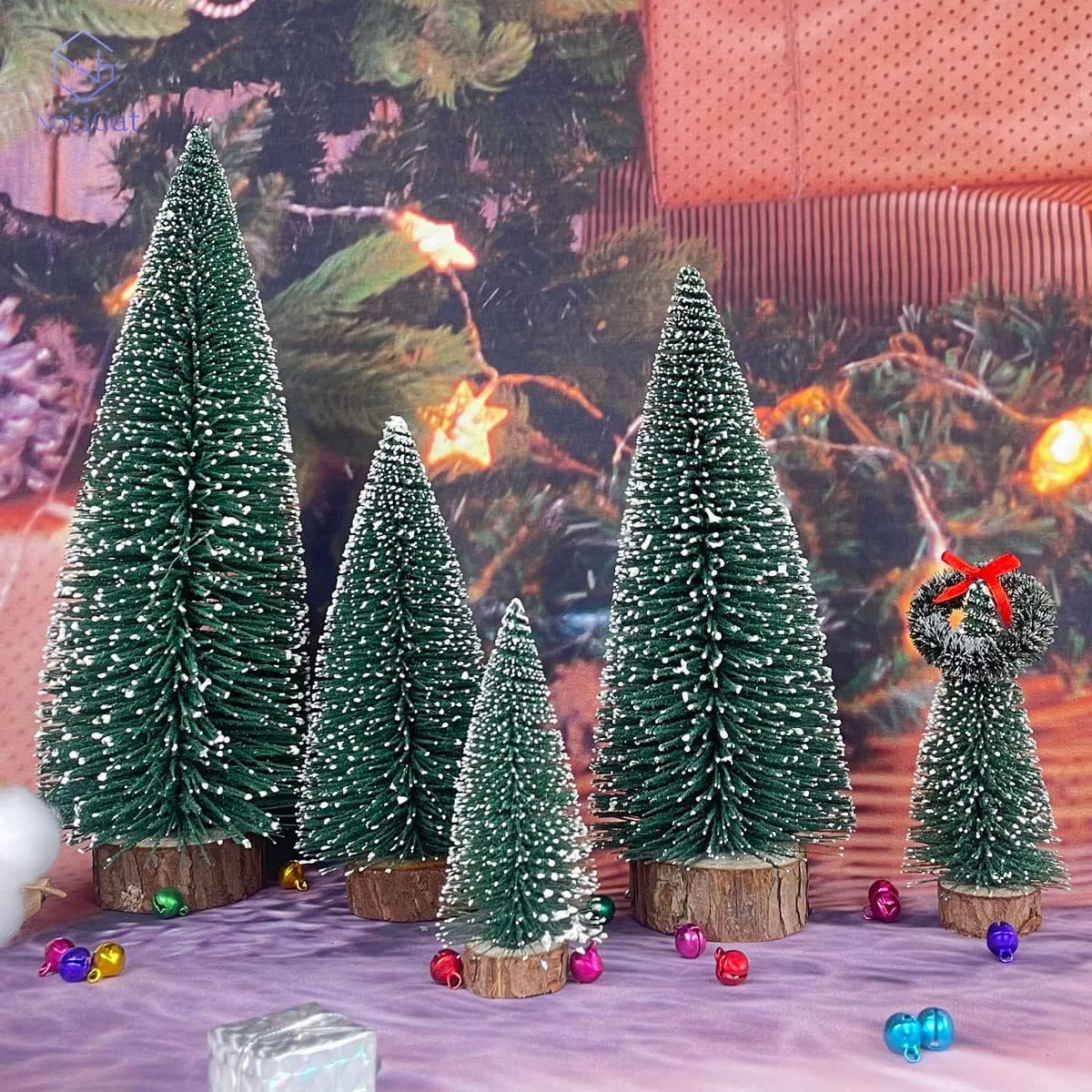 Árboles de Navidad Mini con Base de Madera, 5 piezas, Decoración