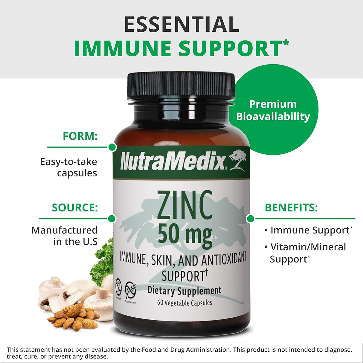 Suplementos Zinc 50 mg  inmunológico piel y antioxidante 60u