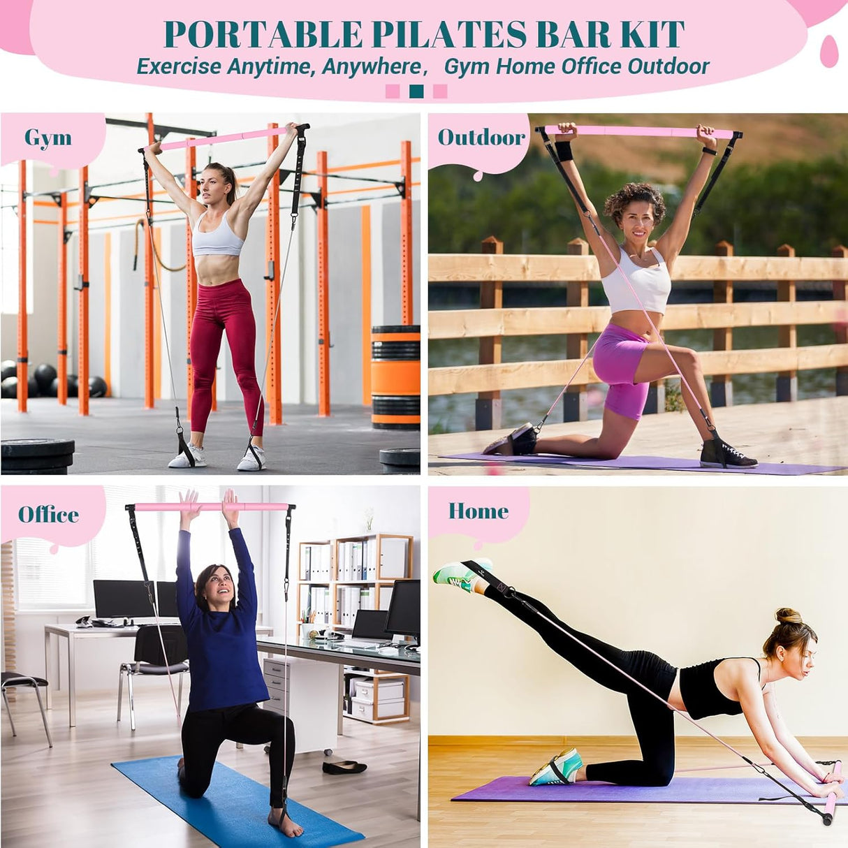 Kit de Bar Pilates con Bandas de Resistencia - Multifuncional