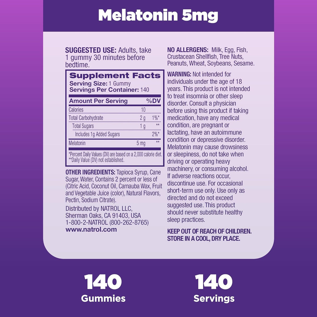 Natrol Gomitas suplementos para dormir  de 5 mg para  adulto