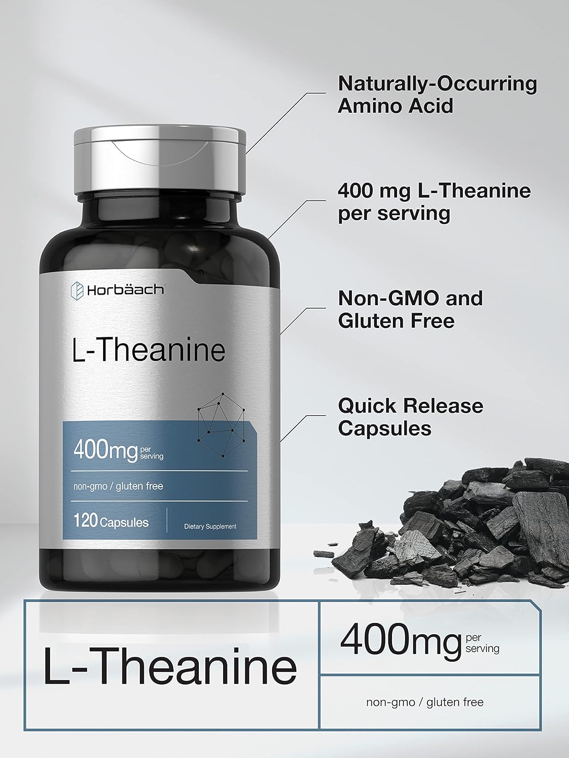 Suplemento Horbaach L-teanina 400 mg 120 cápsulas sin gluten