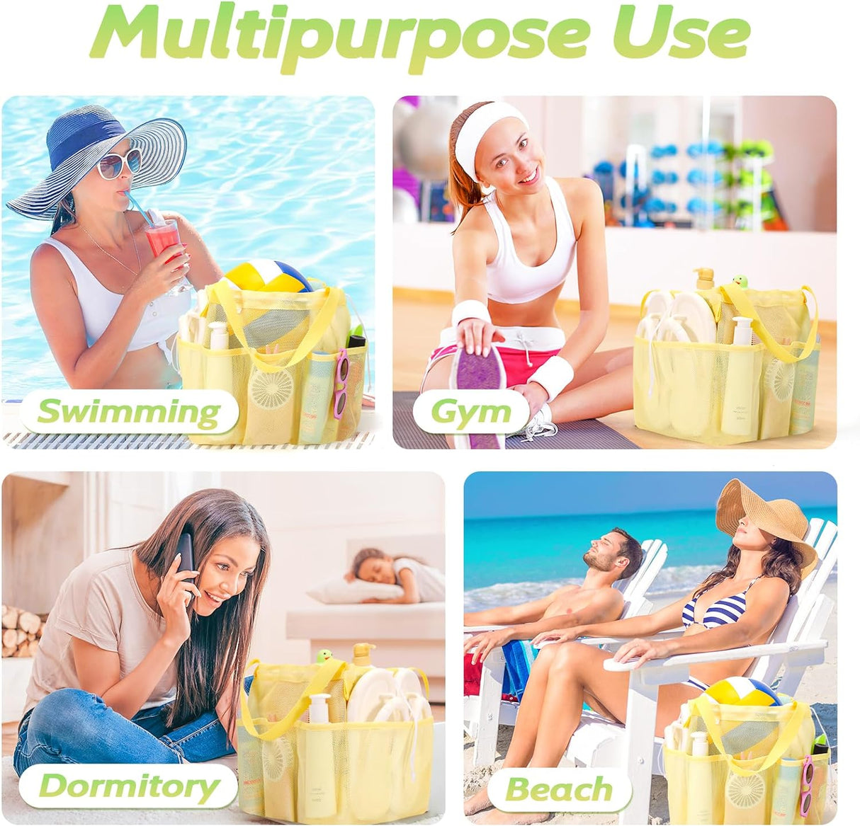 Portable Mesh Shower Caddy with Drawstring for Dorms & Travel