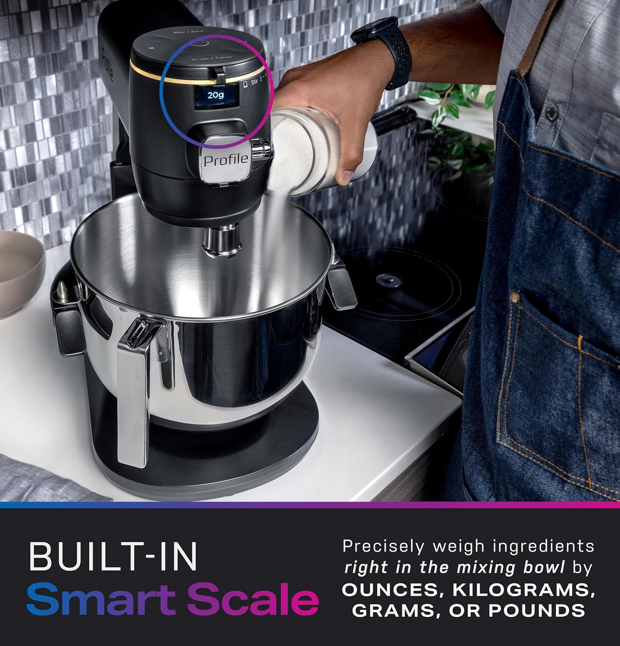 Batidora de pie inteligente GE Profile, 7qt, 11 velocidades, 11 accesorios