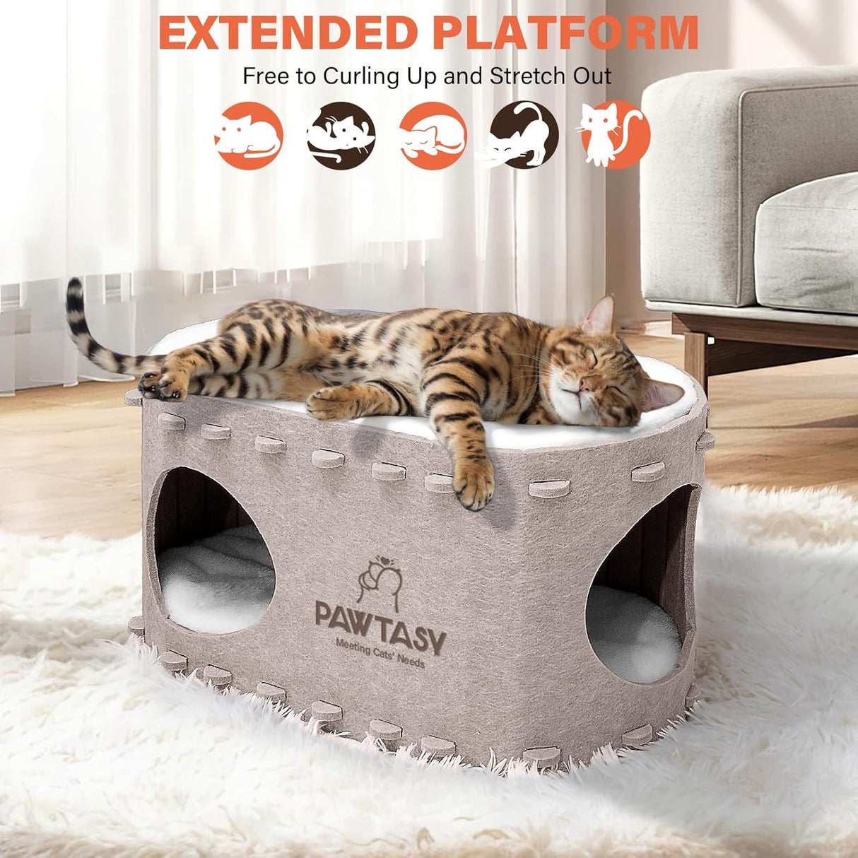 Cueva para gatos de felpa con almohadas lavables - Modelo: 22 lbs