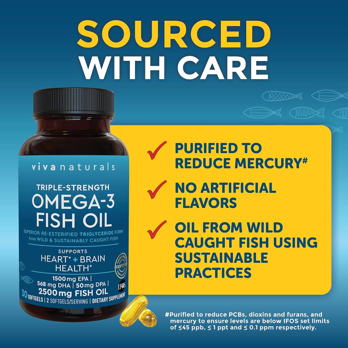 Suplemento de Aceite de Pescado Omega 3 Viva Naturals 2500 mg