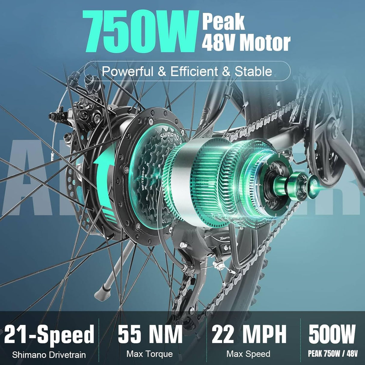 Bicicleta Eléctrica ANCHEER 500W, 21 Velocidades, Gladiator