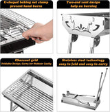 Parrilla de carbón portátil, acero inoxidable, plegable, grande