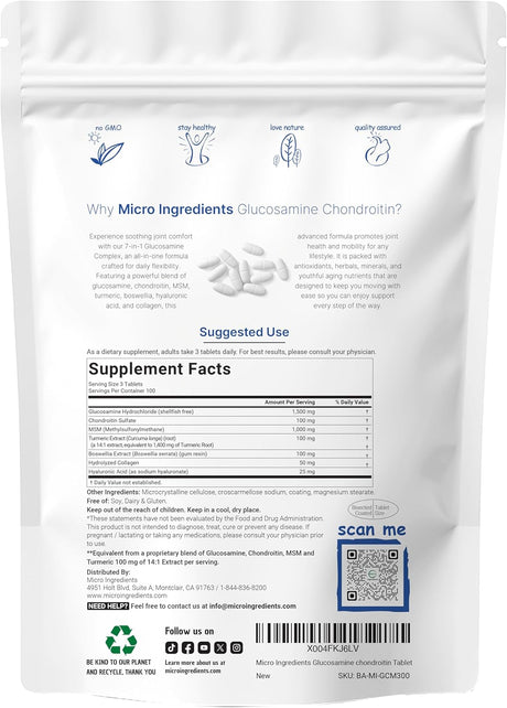 Suplemento de Glucosamina, MSM y Cúrcuma 4,000mg - 300 Tablas