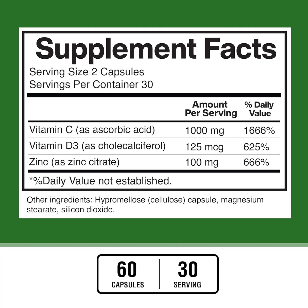 Suplemento de Zinc, Vitamina C y D3 American Standard 60 cápsulas