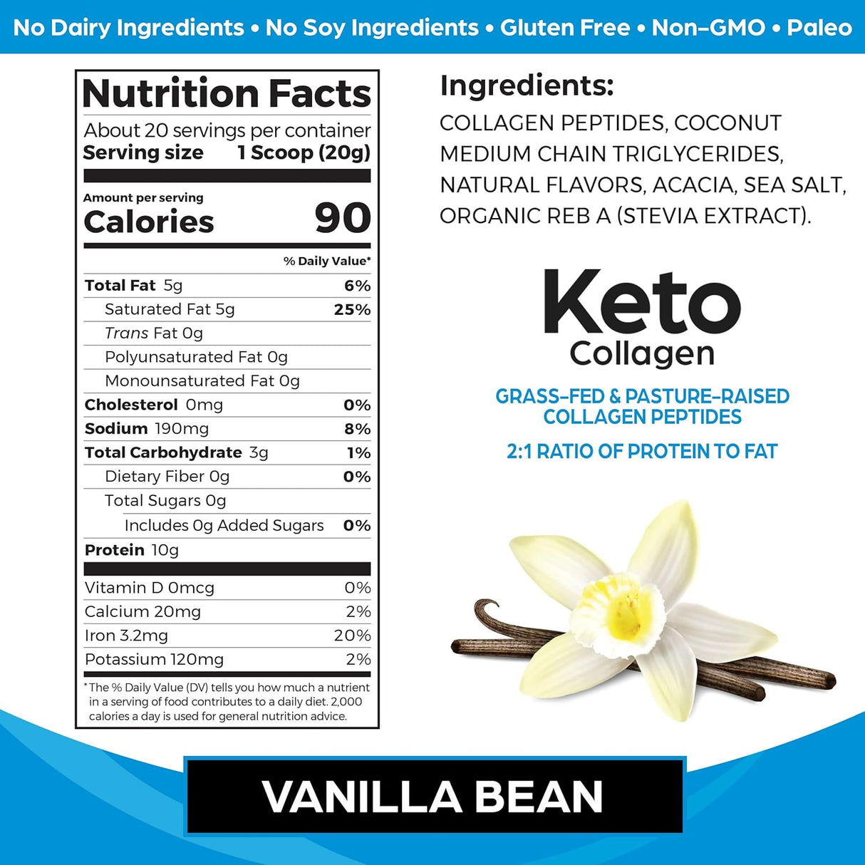 Orgain Collágeno Keto con MCT, Vanilla, Paleo, 0.88 lb