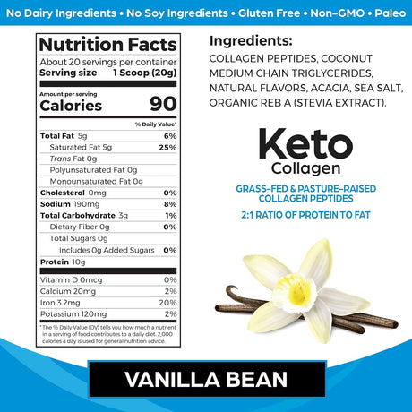 Orgain Collágeno Keto con MCT, Vanilla, Paleo, 0.88 lb