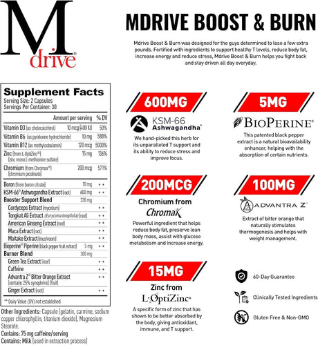 Suplementos Boost and Burn Testosterona Booster  60 cápsulas