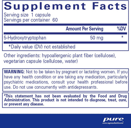 Suplemento 5-HTP 50 mg Pure Encapsulations para el sueño 60 cápsulas