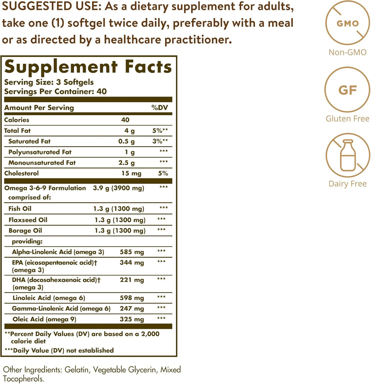 Solgar Omega 3-6-9 1300mg Softgels, Salud Corazón y Piel