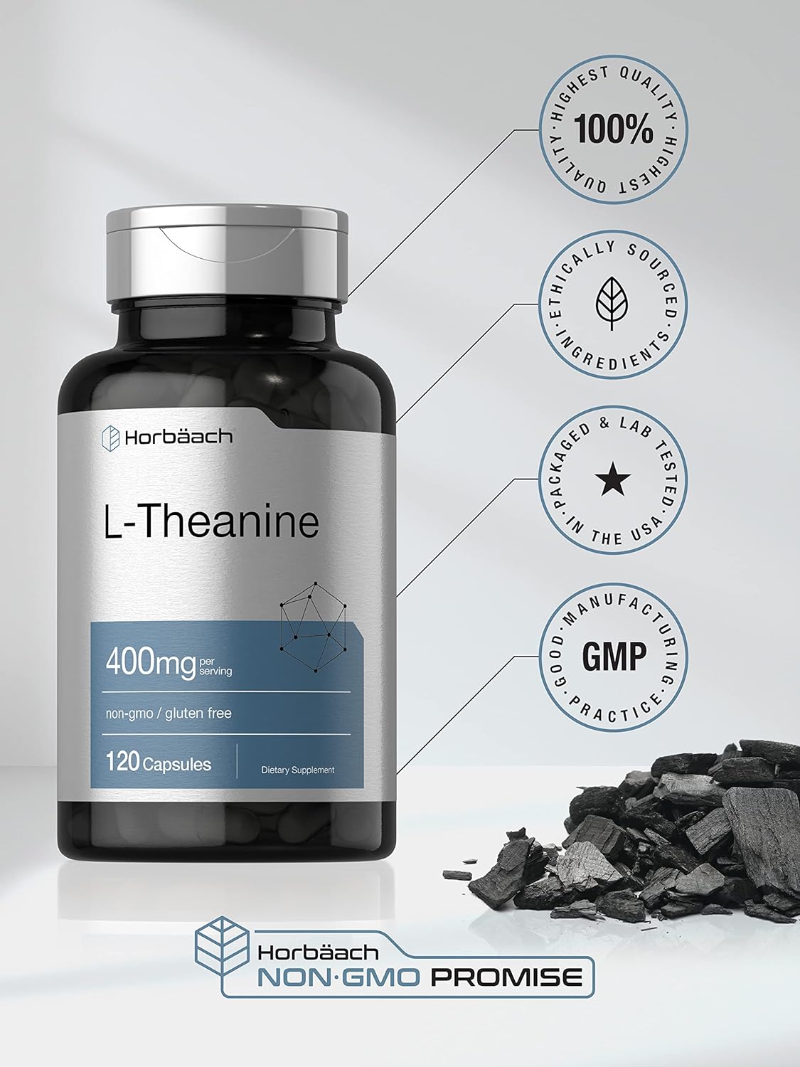 Suplemento Horbaach L-teanina 400 mg 120 cápsulas sin gluten