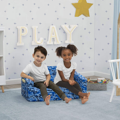 Silla cama convertible 2 en 1 para niños, camuflaje azul