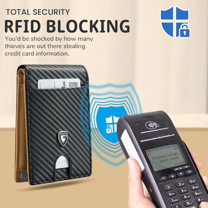 Billetera Slim GSOIAX con bloqueo RFID, cuero genuino, bifold